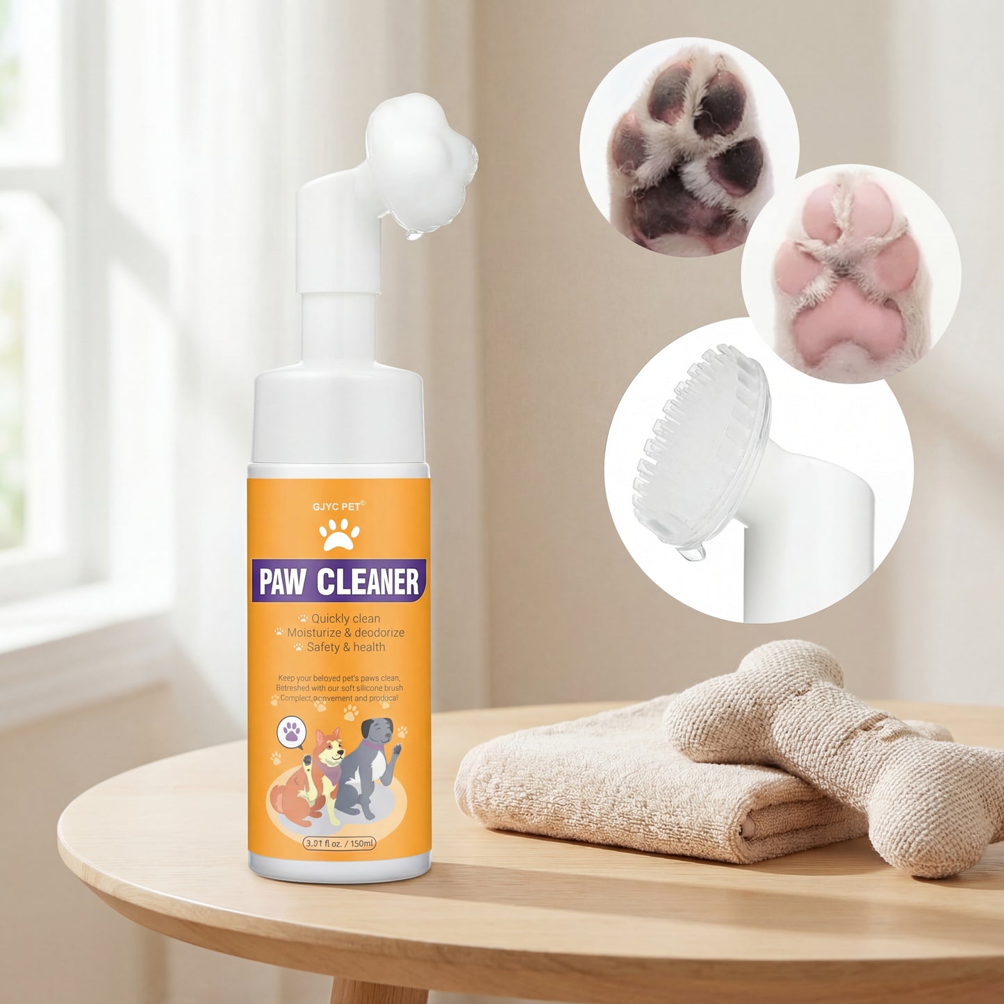 Paw Cleaner for Dogs and Cats,Magic Foam - Clean Paws No-Rinse Foaming Cleanser-Dry Shampoo, Foot Cleaner Brush - with Rose Extract, Odor Control Wash - Good for Puppy