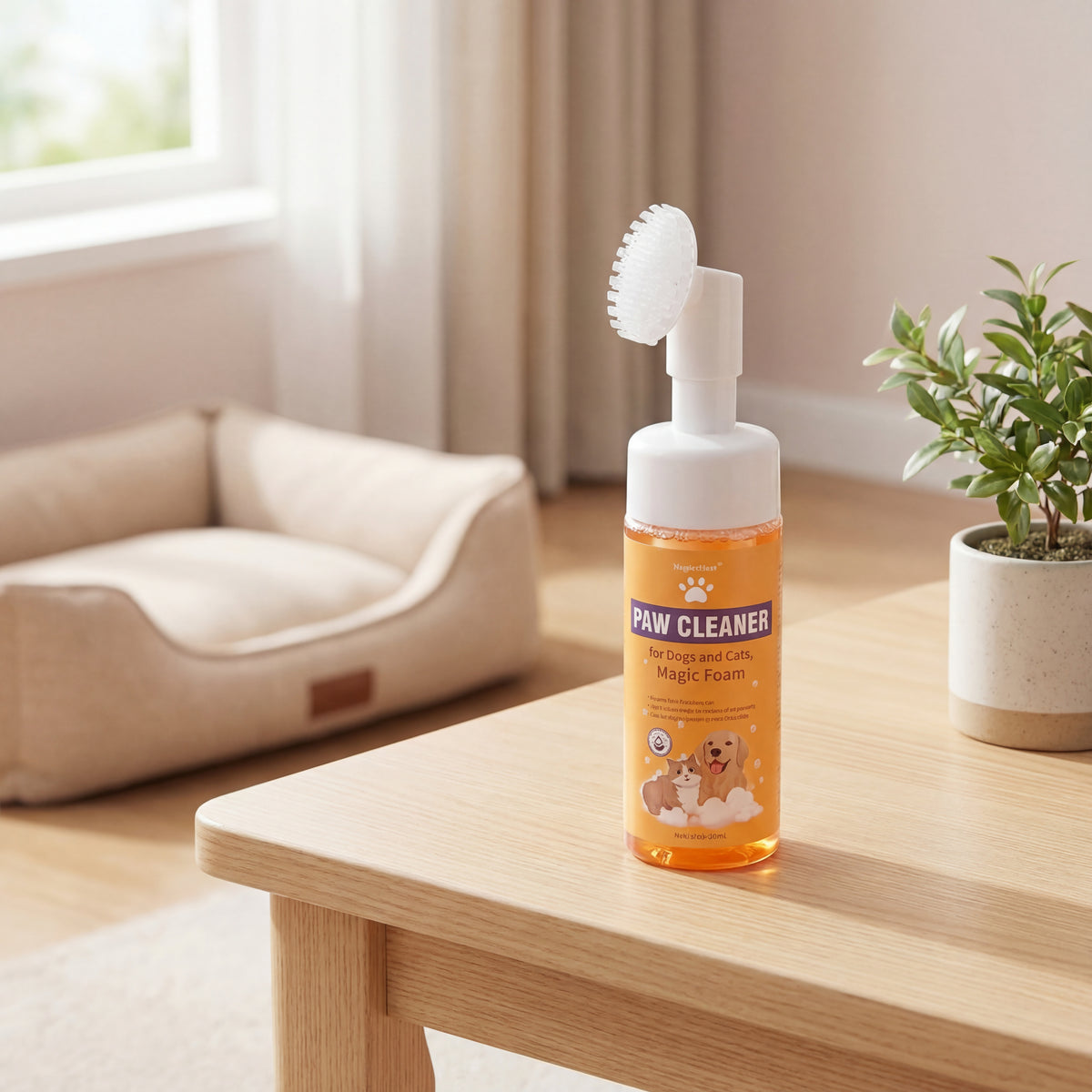 Paw Cleaner for Dogs and Cats,Magic Foam - Clean Paws No-Rinse Foaming Cleanser-Dry Shampoo, Foot Cleaner Brush - with Rose Extract, Odor Control Wash - Good for Puppy