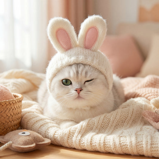 Cozy Knit Bunny Ears Pet Bonnet