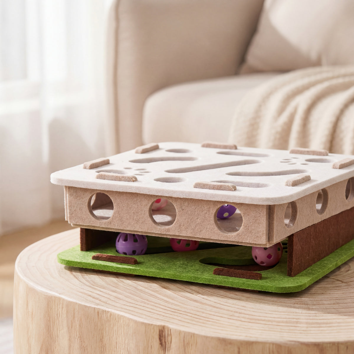 Cat Puzzle Toy Felt Puzzle Box Cat Exercise Toy With Ball Indoor Sports Entertainment Hunting Cat Toys For Indoor Cats