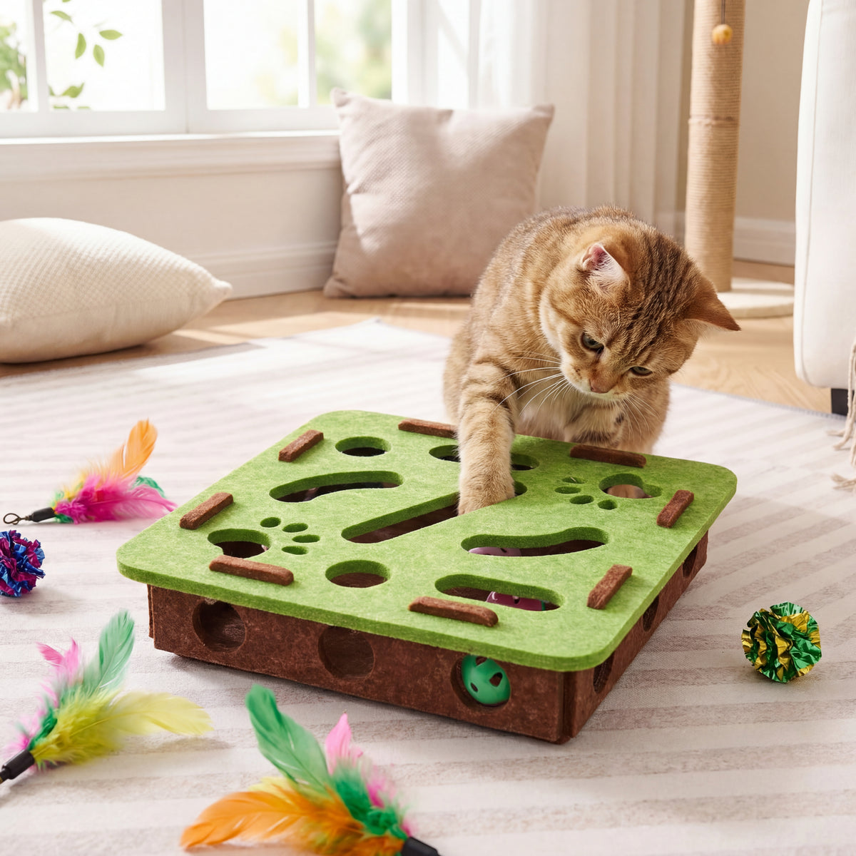 Cat Puzzle Toy Felt Puzzle Box Cat Exercise Toy With Ball Indoor Sports Entertainment Hunting Cat Toys For Indoor Cats